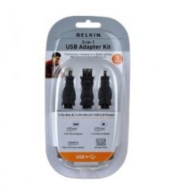 Belkin F3U149 3-in-1 USB Adapter Kit w/Storage Pouch 