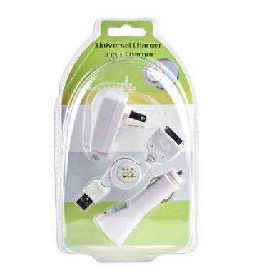 3-in-1 USB Car/Travel Charger for iPod, iPhone, PDAs, MP3