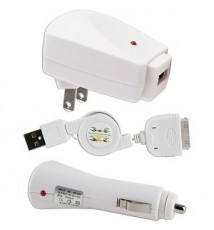 3-in-1 USB Car/Travel Charger for iPod, iPhone, PDAs, MP3