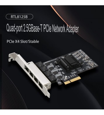 Quad-Port 2.5GBase-T PCIe Network Adapter RTL8125B 2500/1000/100Mbps