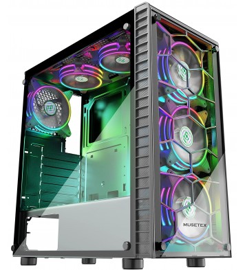 MUSETEX ATX PC Case Mid-Tower with 6pcs 120mm ARGB Fans