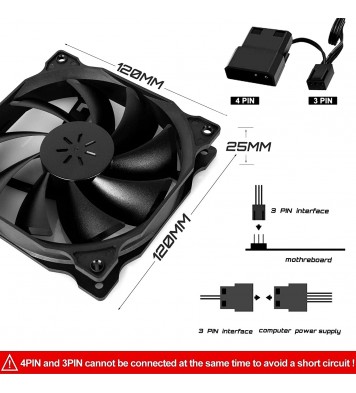 uphere 3-Pack Long Life Computer Case Fan 120mm Cooling Case Fan for Computer Cases Cooling,12BK3-3