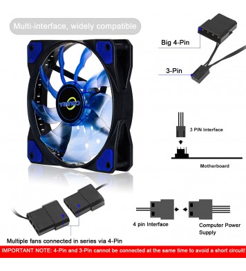 Conisy Silent Series 120mm Case Fan for PC Cases, LED PC Case Fan Blue (2 Pack)