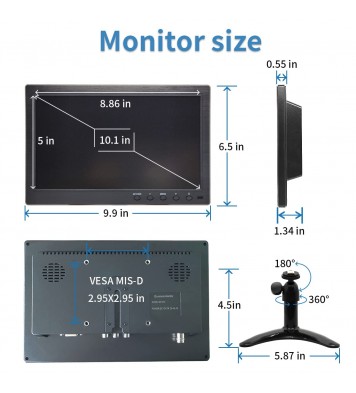 Qcvoruno 10.1 inch LCD Security Monitor, 1024 * 600 Resolution